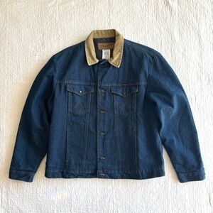 Wrangler Trucker Jacket Mens Extra Large Blue Blanket Lined Corduroy Collar